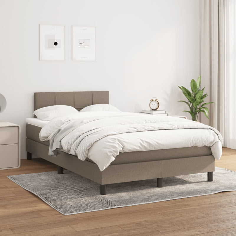 Pat box spring cu saltea, taupe, 120x190 cm material textil