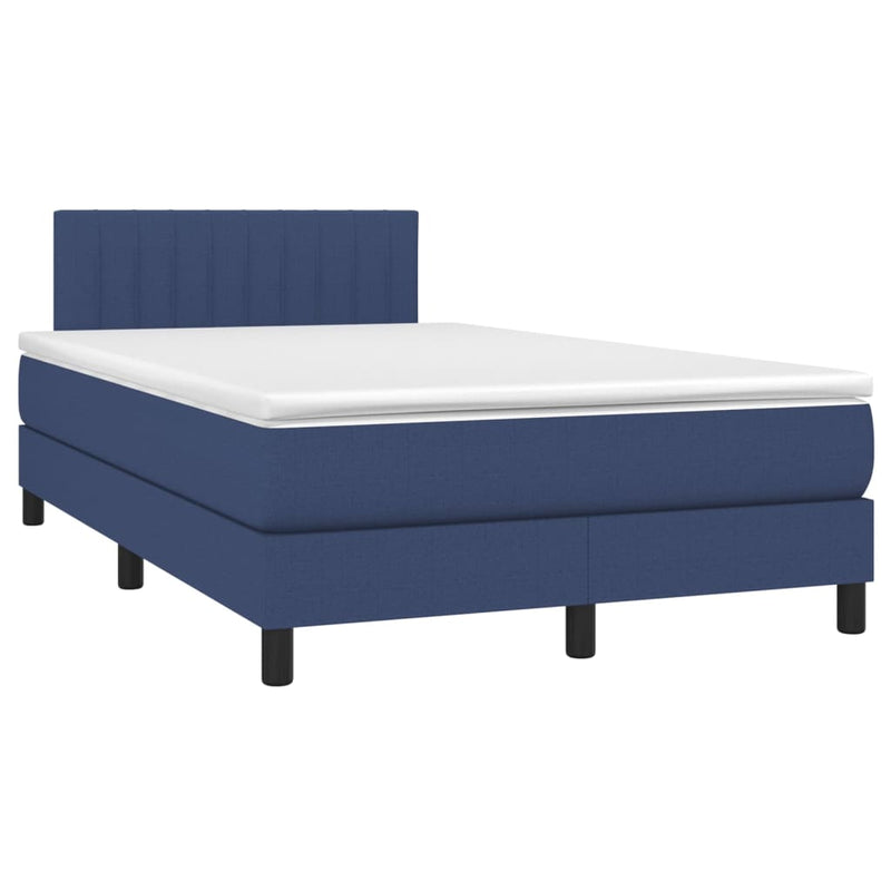 Pat box spring cu saltea, albastru, 120x190 cm, material textil