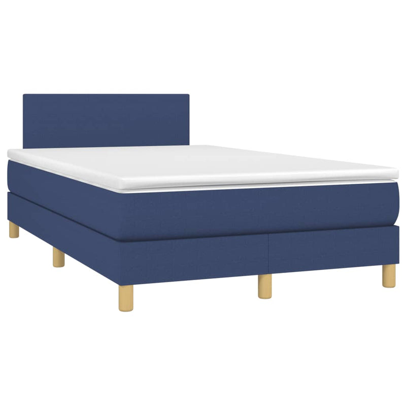 Pat box spring cu saltea, albastru, 120x190 cm, material textil