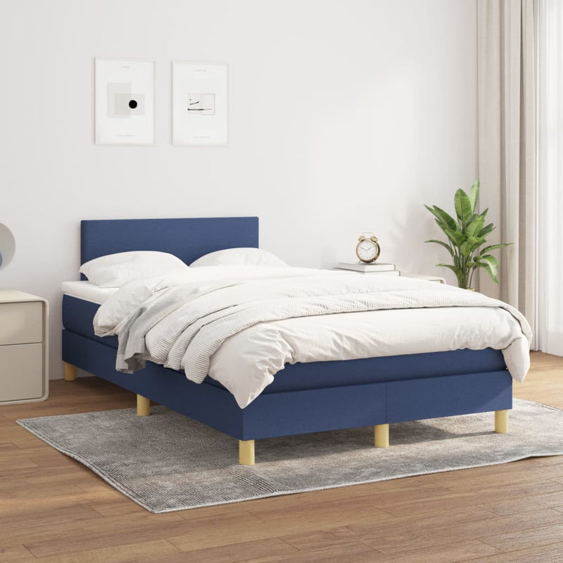 Pat box spring cu saltea, albastru, 120x190 cm, material textil