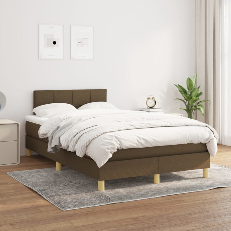 Pat box spring cu saltea, maro închis, 120x190 cm, textil