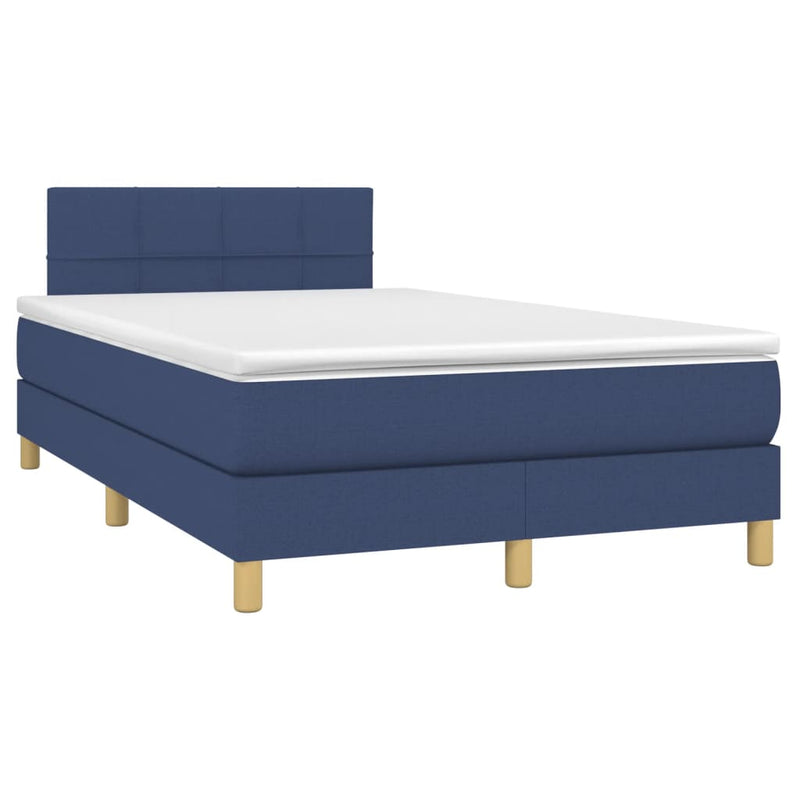 Pat box spring cu saltea, albastru, 120x190 cm, material textil