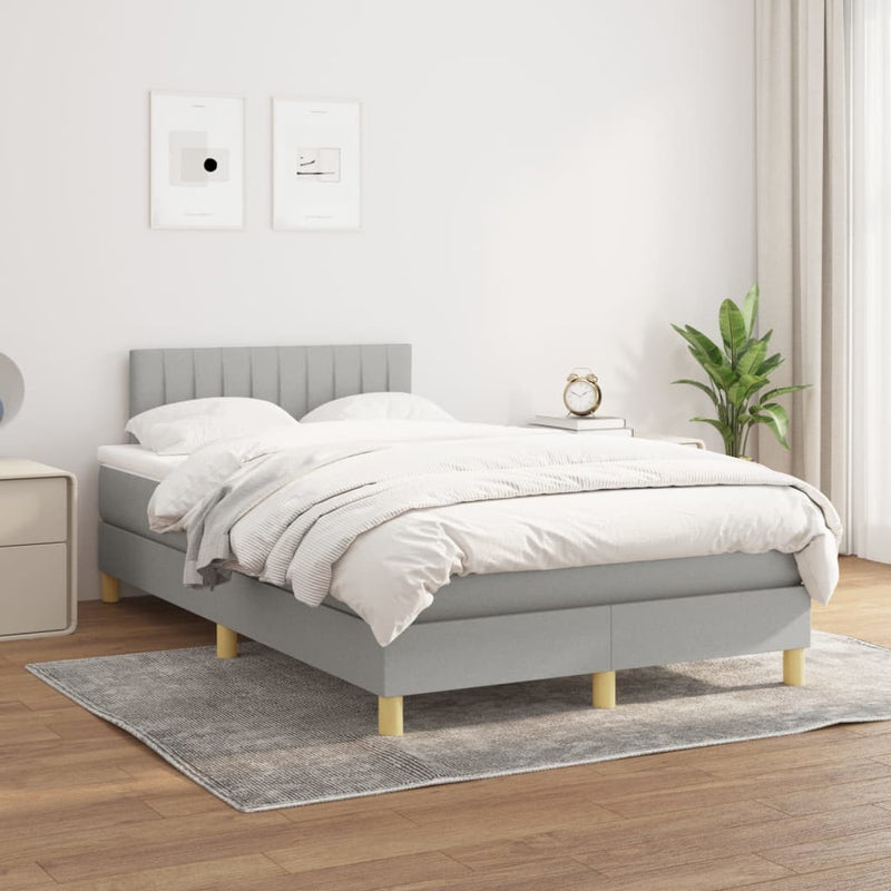 Pat box spring cu saltea, gri deschis, 120x190 cm, textil