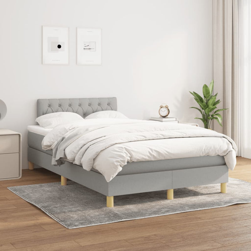 Pat box spring cu saltea, gri deschis, 120x190 cm, textil