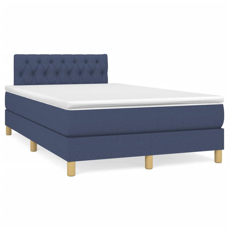 Pat box spring cu saltea, albastru, 120x190 cm, material textil