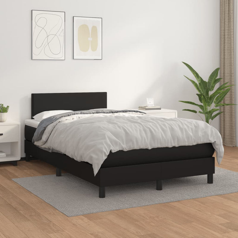 Pat box spring cu saltea, negru, 120x190 cm, piele ecologică