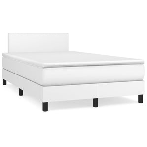 Pat box spring cu saltea, alb, 120x190 cm, piele ecologică