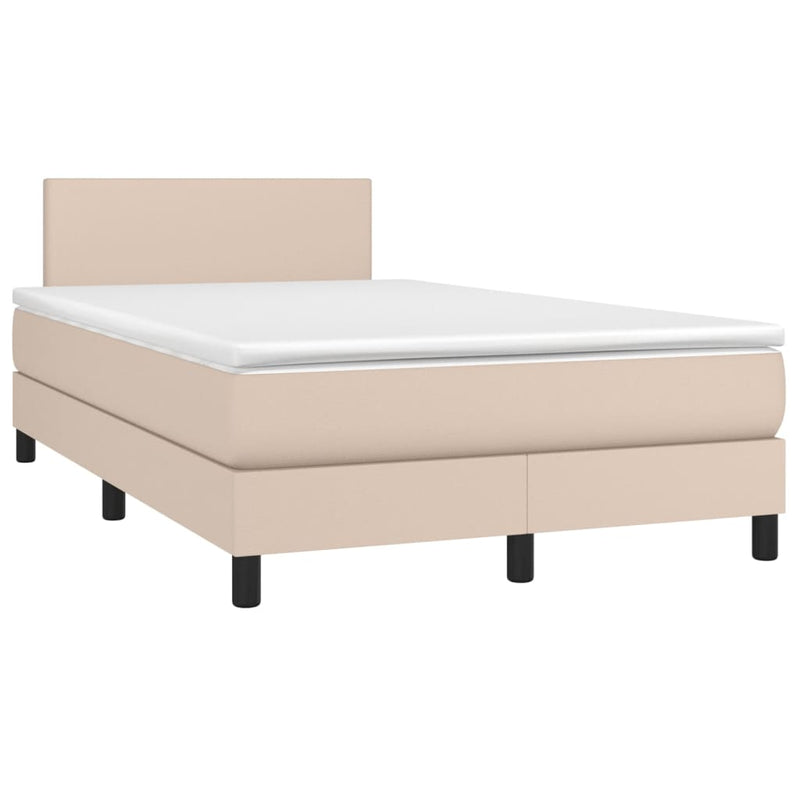 Pat box spring cu saltea, cappuccino, 120x190cm piele ecologică