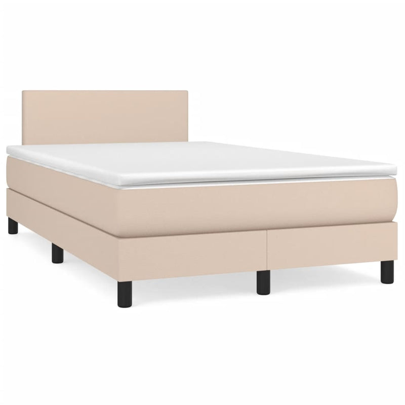 Pat box spring cu saltea, cappuccino, 120x190cm piele ecologică