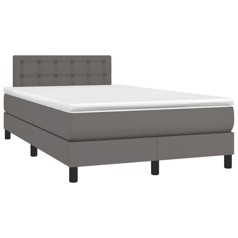 Pat box spring cu saltea, gri, 120x190 cm, piele ecologică
