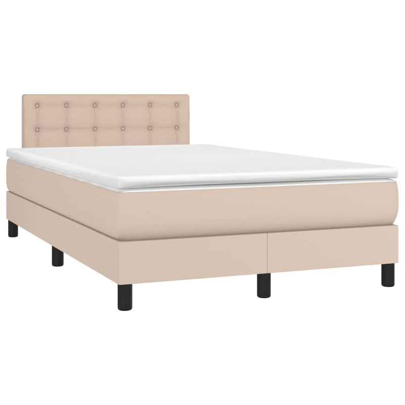 Pat box spring cu saltea, cappuccino, 120x190cm piele ecologică