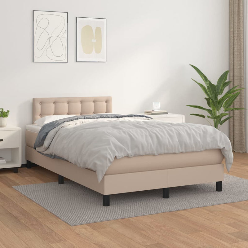Pat box spring cu saltea, cappuccino, 120x190cm piele ecologică