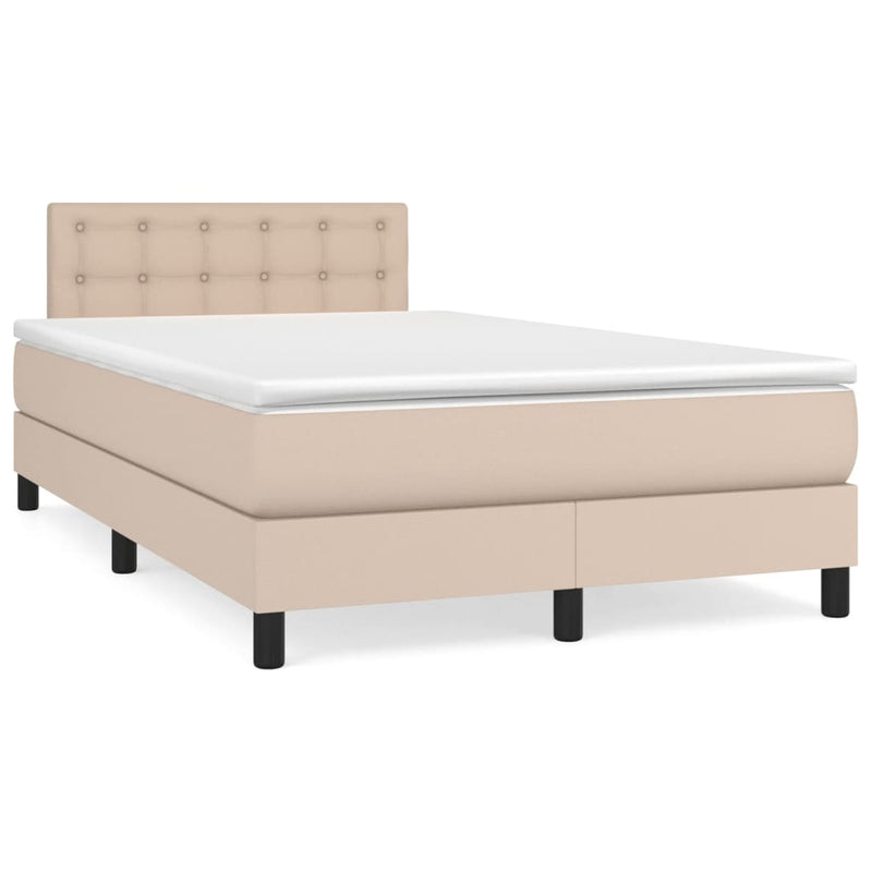 Pat box spring cu saltea, cappuccino, 120x190cm piele ecologică