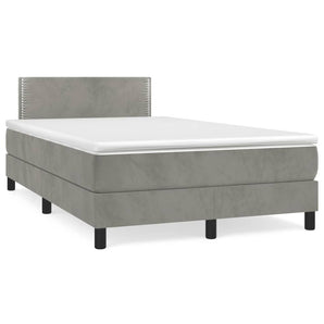 Pat box spring cu saltea, gri deschis, 120x190 cm, catifea