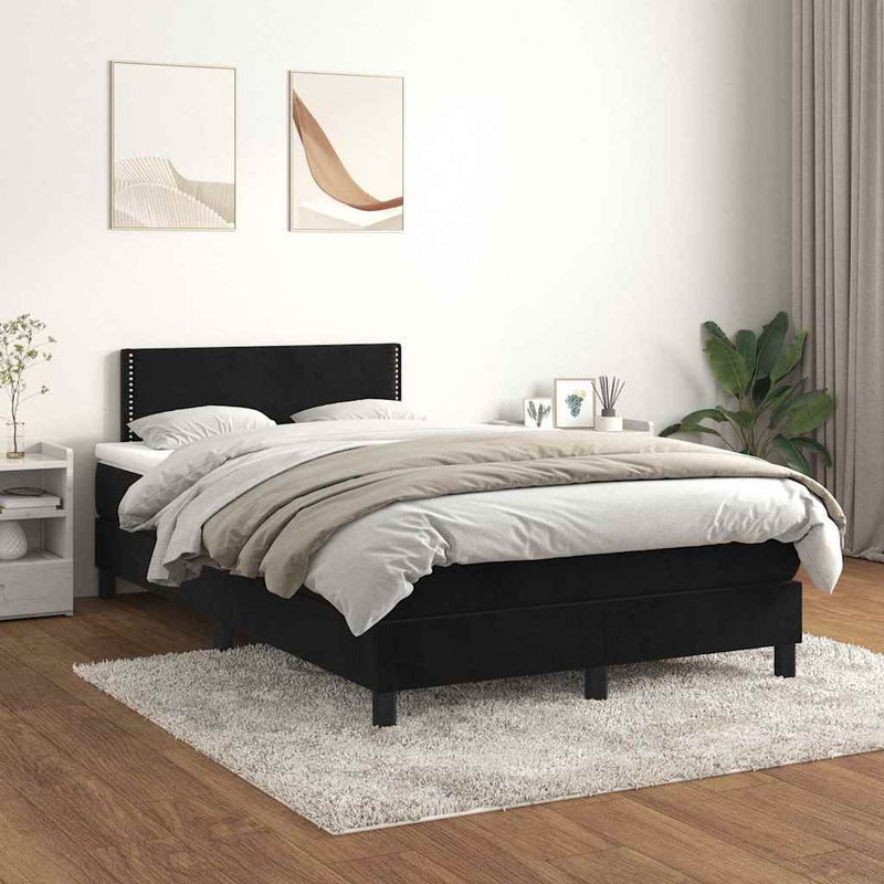 Pat box spring cu saltea, negru, 120x190 cm, catifea