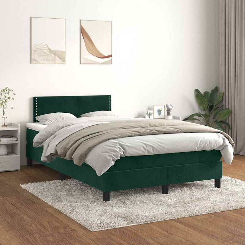 Pat box spring cu saltea, verde închis, 120x190 cm, catifea