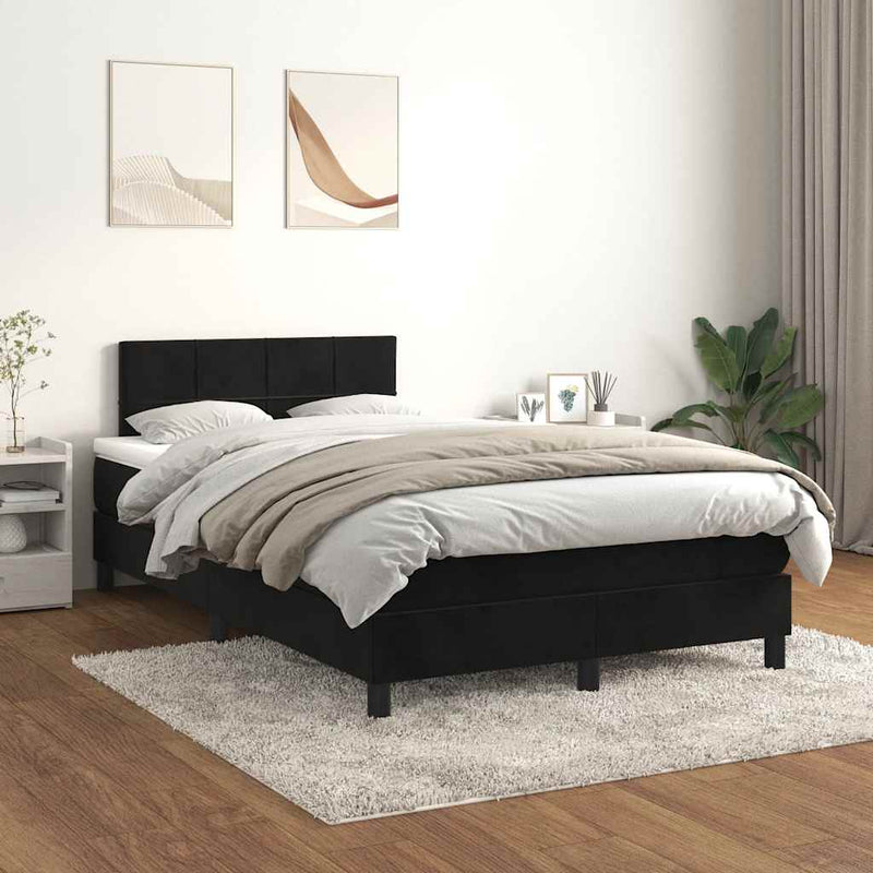 Pat box spring cu saltea, negru, 120x190 cm, catifea