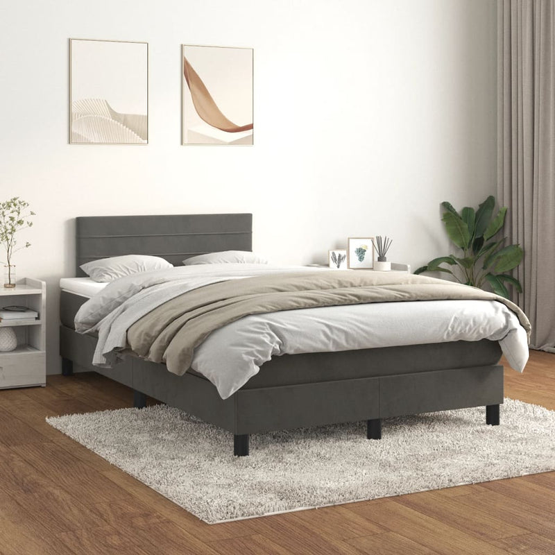Pat box spring cu saltea, gri închis, 120x190 cm, catifea