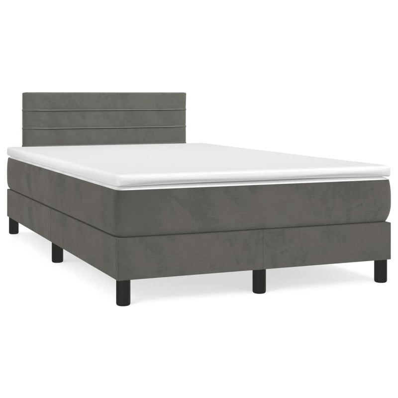 Pat box spring cu saltea, gri închis, 120x190 cm, catifea