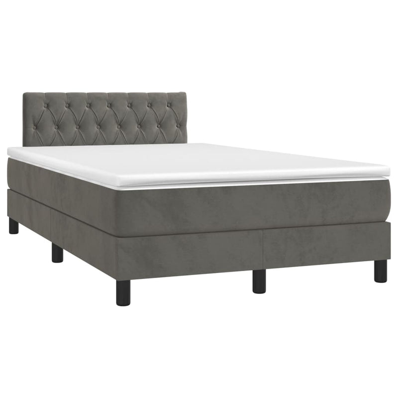 Pat box spring cu saltea, gri închis, 120x190 cm, catifea