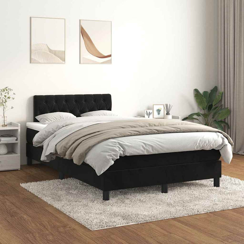 Pat box spring cu saltea, negru, 120x190 cm, catifea