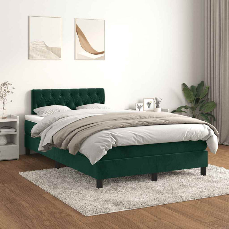 Pat box spring cu saltea, verde închis, 120x190 cm, catifea