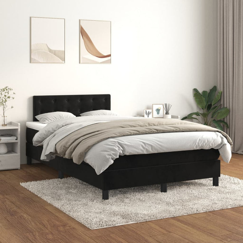Pat box spring cu saltea, negru, 120x190 cm, catifea