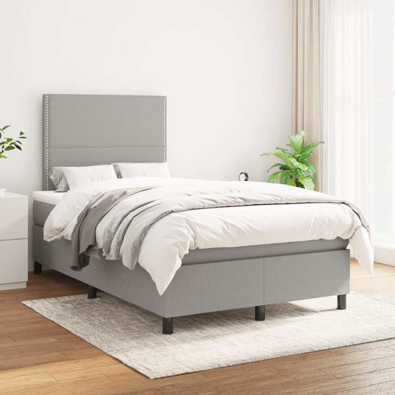 Pat box spring cu saltea, gri deschis, 120x190 cm, textil