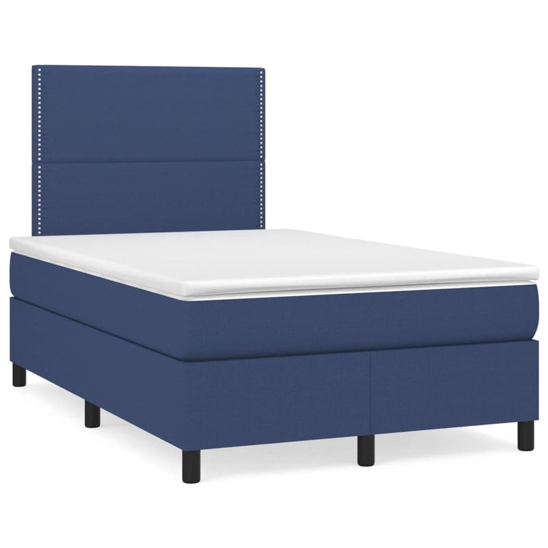 Pat box spring cu saltea, albastru, 120x190 cm, material textil