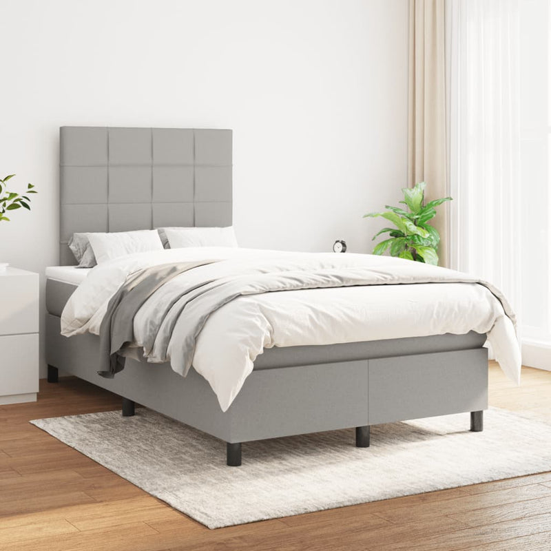 Pat box spring cu saltea, gri deschis, 120x190 cm, textil