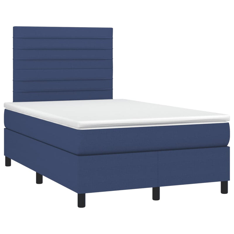 Pat box spring cu saltea, albastru, 120x190 cm, material textil