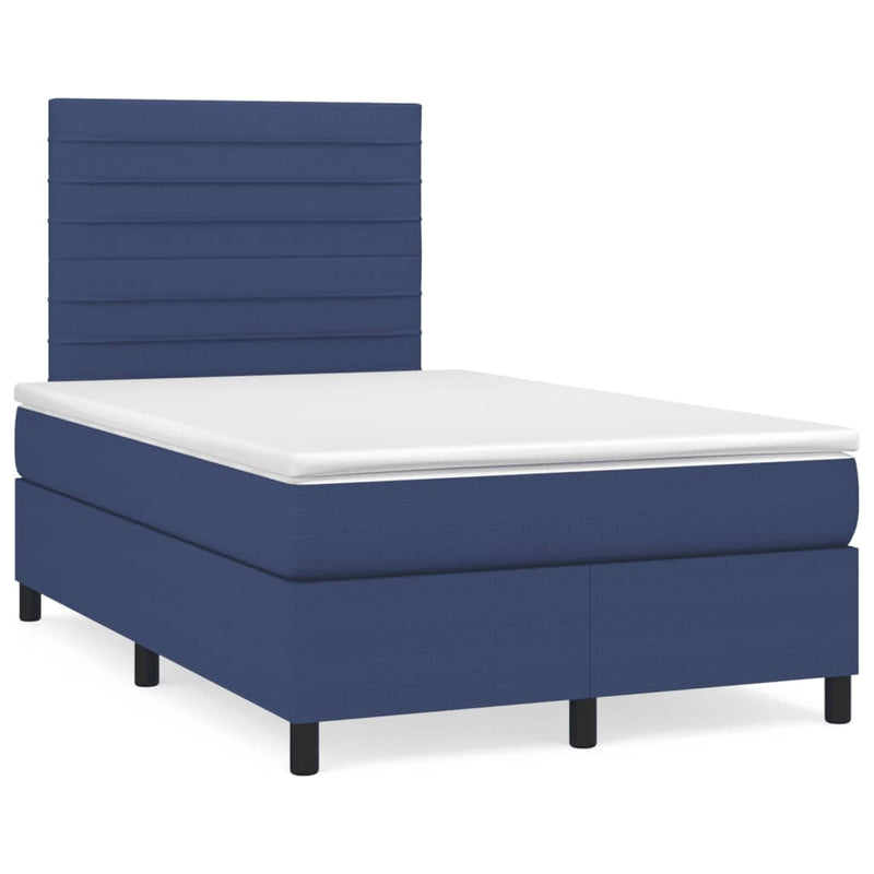 Pat box spring cu saltea, albastru, 120x190 cm, material textil