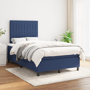 Pat box spring cu saltea, albastru, 120x190 cm, material textil