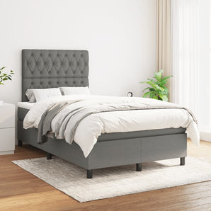 Pat box spring cu saltea, gri închis, 120x190 cm, textil