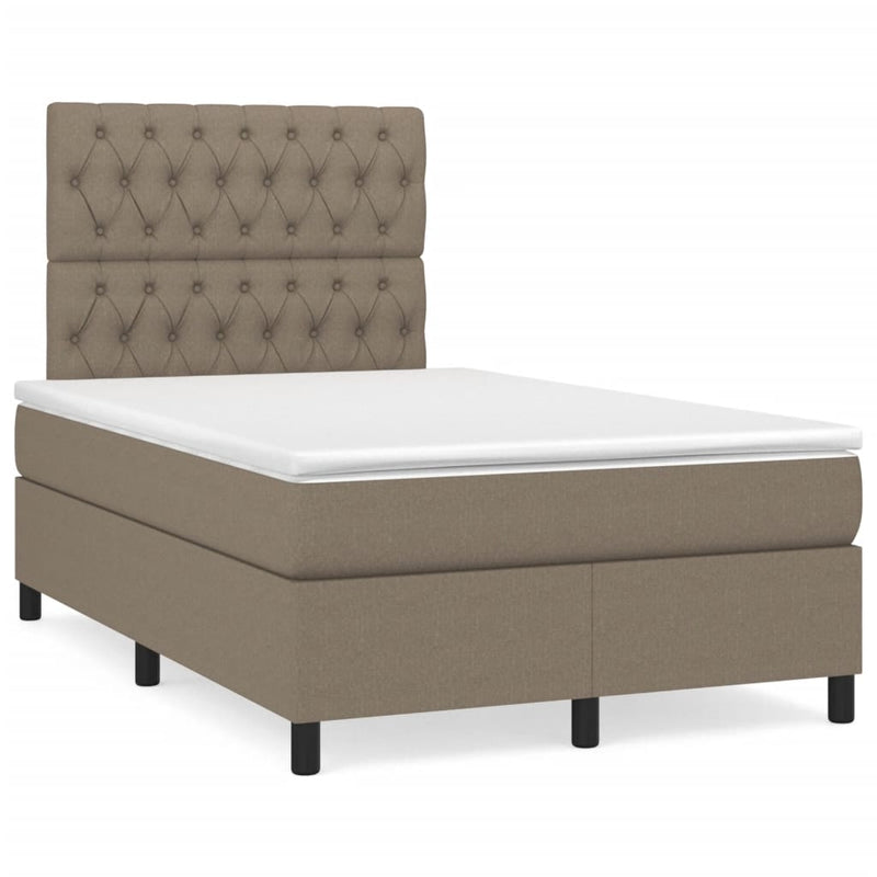 Pat box spring cu saltea, taupe, 120x190 cm material textil
