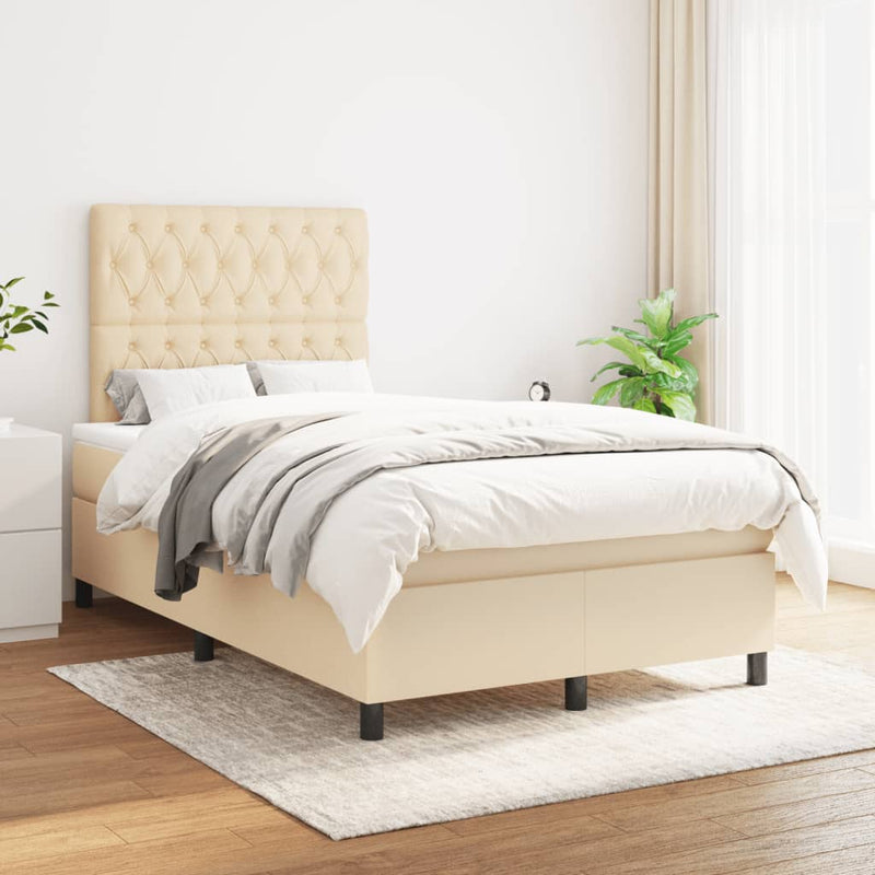 Pat continental cu saltea, crem, 120x190 cm, textil