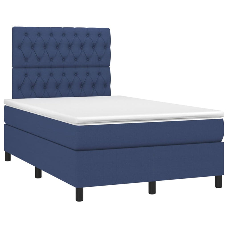 Pat box spring cu saltea, albastru, 120x190 cm, material textil