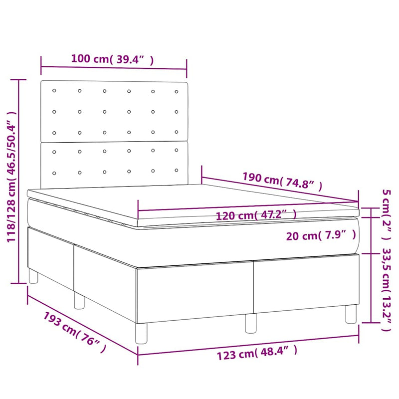 Pat box spring cu saltea, taupe, 120x190 cm material textil