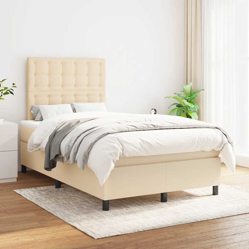 Pat continental cu saltea, crem, 120x190 cm, textil