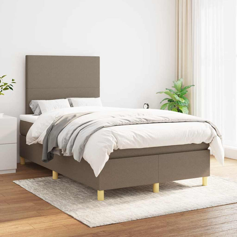 Pat box spring cu saltea, taupe, 120x190 cm material textil