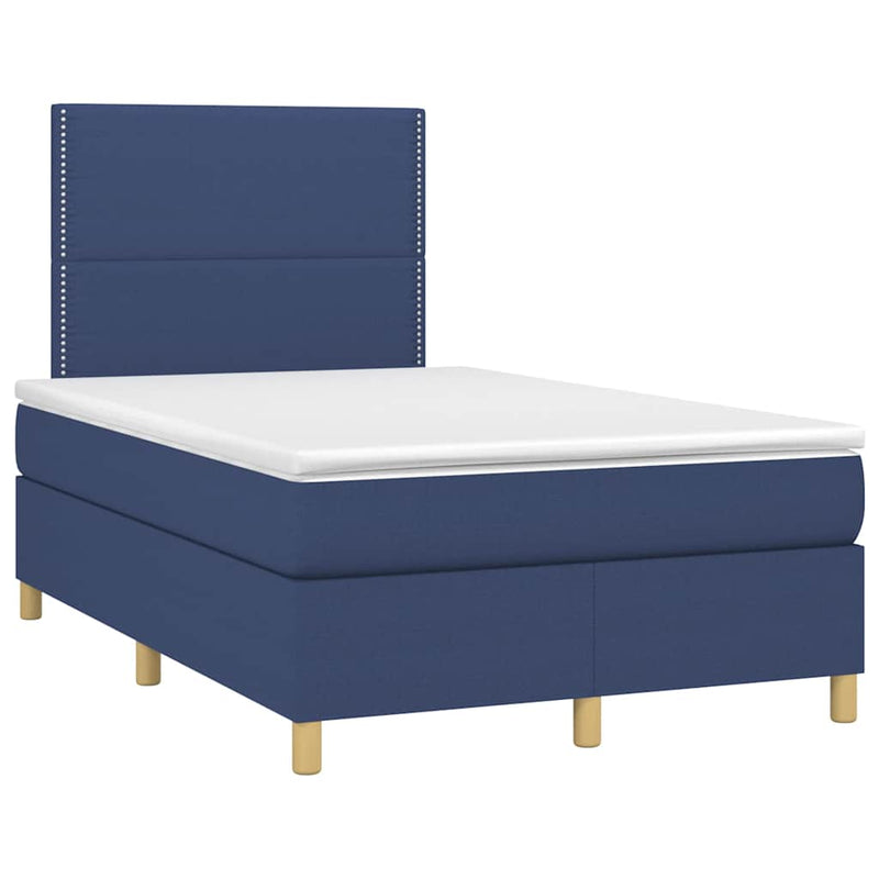 Pat box spring cu saltea, albastru, 120x190 cm, material textil