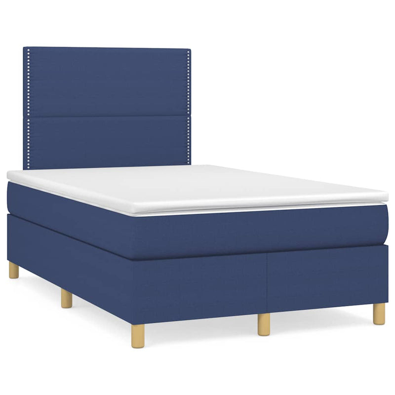 Pat box spring cu saltea, albastru, 120x190 cm, material textil