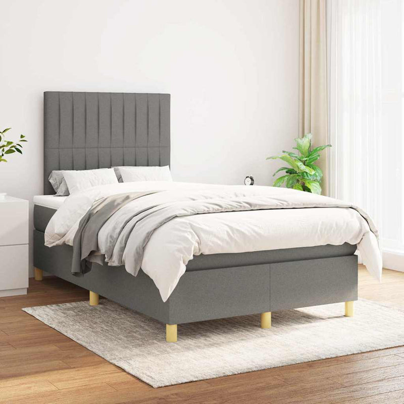 Pat box spring cu saltea, gri închis, 120x190 cm, textil