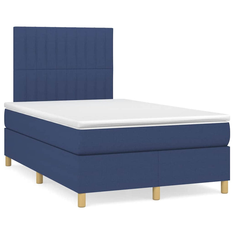 Pat box spring cu saltea, albastru, 120x190 cm, material textil