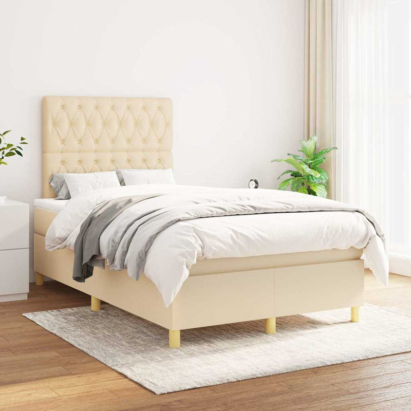Pat continental cu saltea, crem, 120x190 cm, textil