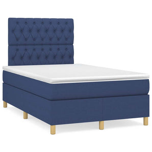 Pat box spring cu saltea, albastru, 120x190 cm, material textil