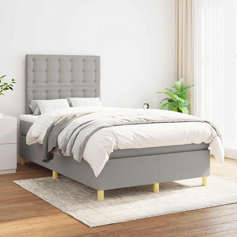Pat box spring cu saltea, gri deschis, 120x190 cm, textil