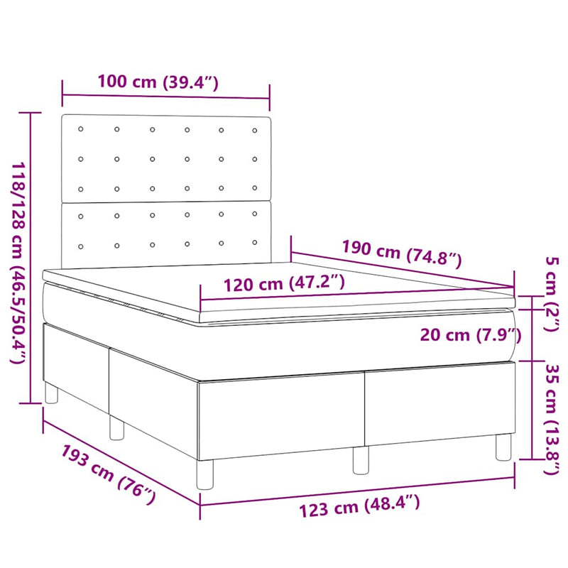 Pat box spring cu saltea, gri deschis, 120x190 cm, textil