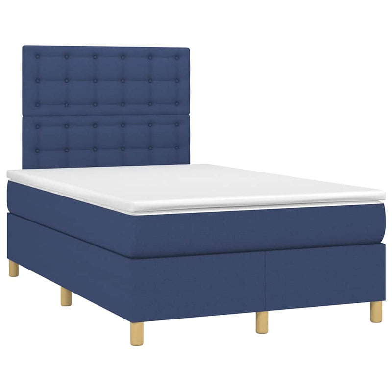 Pat box spring cu saltea, albastru, 120x190 cm, material textil