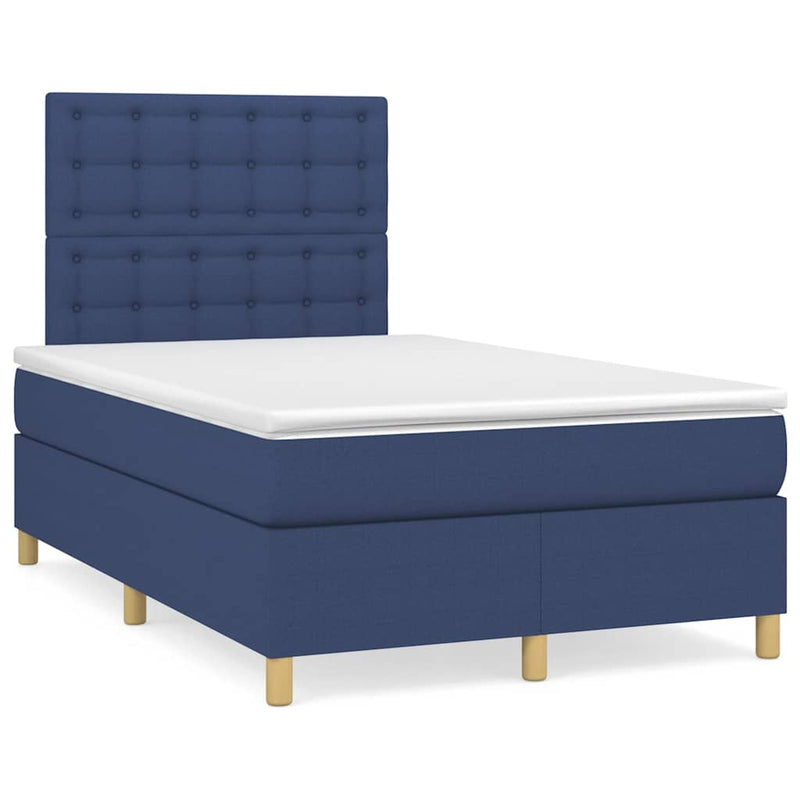 Pat box spring cu saltea, albastru, 120x190 cm, material textil